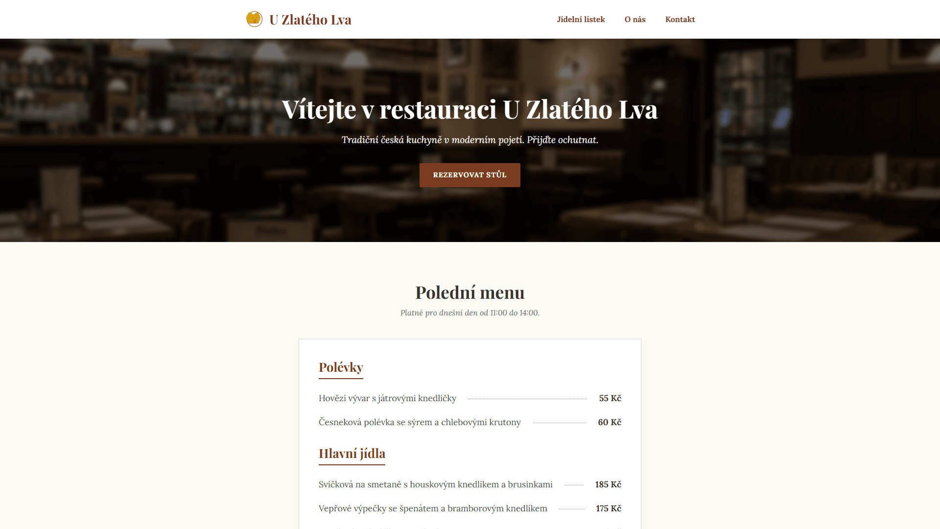 Webová stránka restaurace